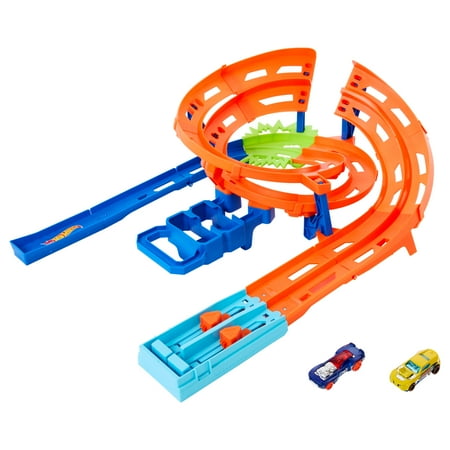 Hot Wheels Whip Around Raceway Track Set  Includes 2 Toy Cars in 1:64 Scale  Easy Storage