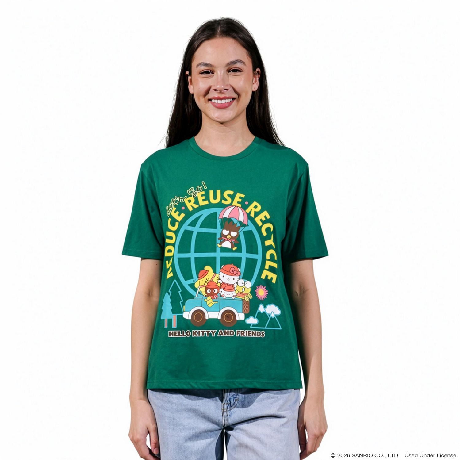 Bioworld Hello Kitty And Friends Women's Reduce Reuse Recycle Graphic T-Shirt - Forest Green S