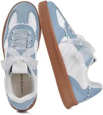 Jackshibo Women's Ribbon Lace-Up Fashion Sneakers Arch Support Gum Sole Tennis Walking Shoes With Memory Foam