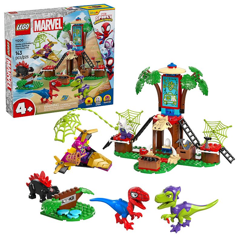 LEGO Marvel Spidey And His Amazing Friends Spidey and Gobby s Raptor Battle at Tree House HQ - Dinosaur Building Toy for Kids  Boys and Girls  Ages 4+ - Preschool Pretend Play Set - Gift Idea - 11200