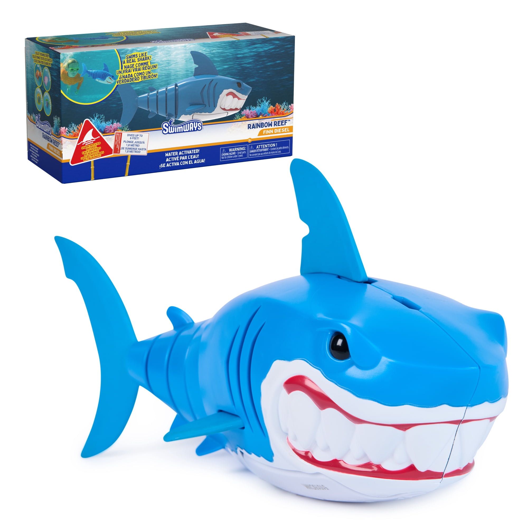 Swimways Rainbow Reef Shark Toy, Finn Diesel Kids Shark Pool Toy And Swimming Accessory, Self-Activated Water Toys, Learn To Swim Pool Toys For Kids A